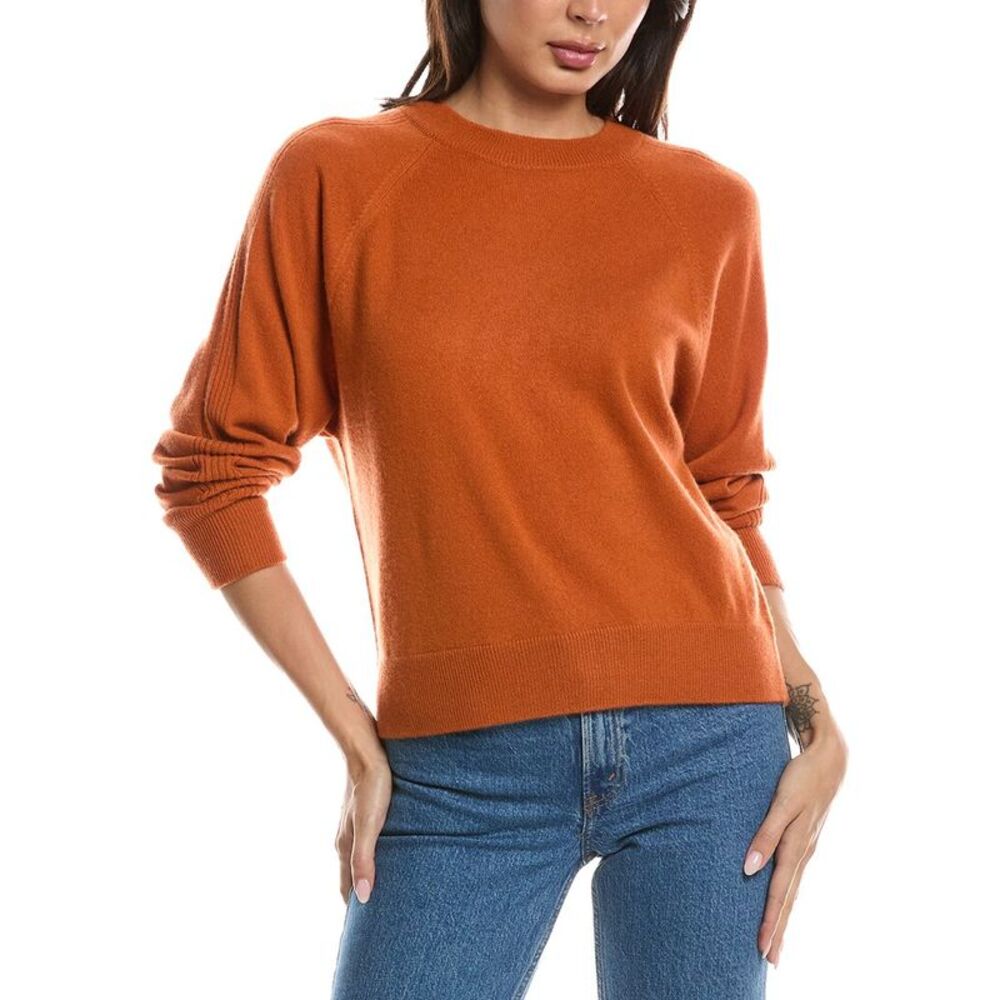 Forte Cashmere Womens Rib Trim 100% Cashmere Sweatshirt, Brown